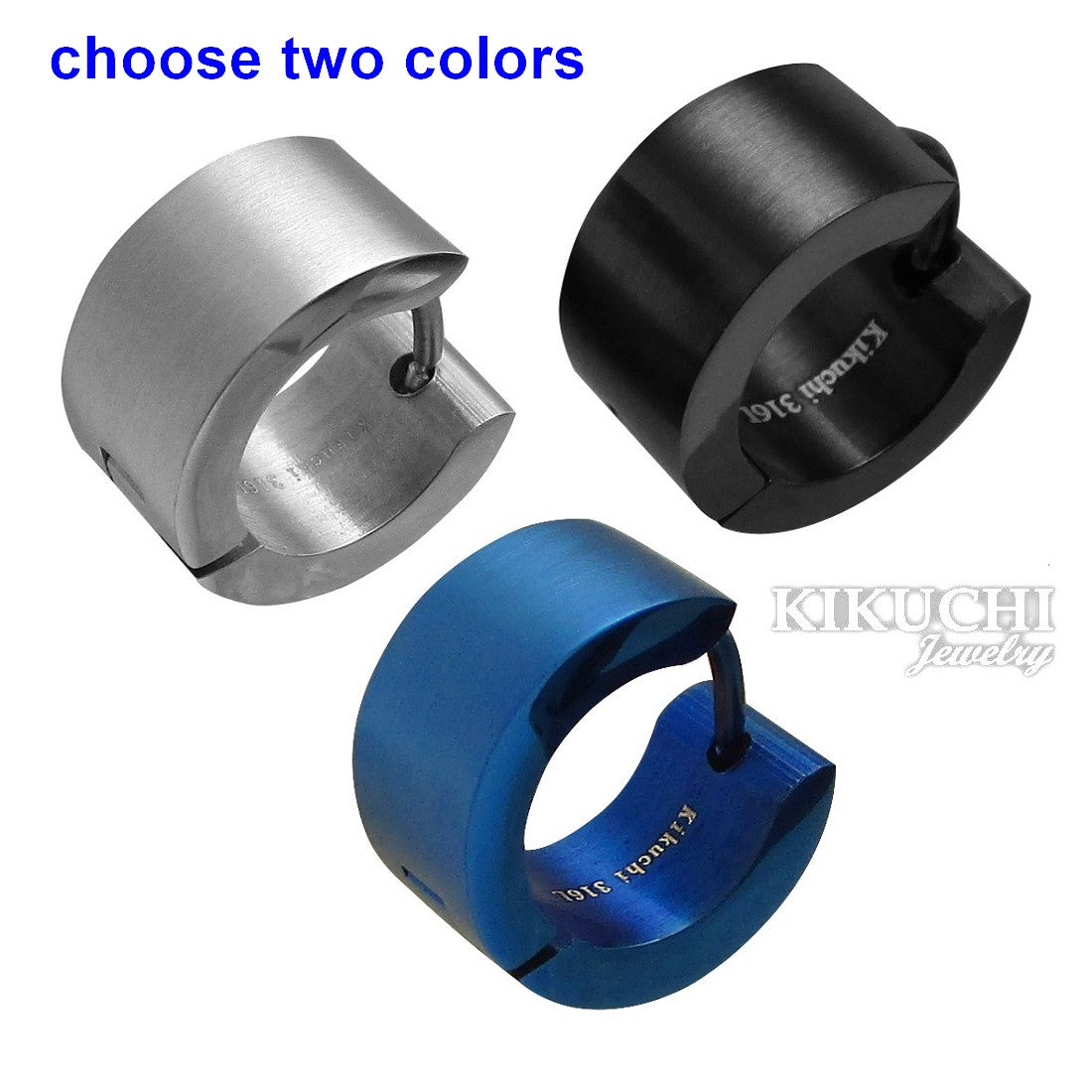 🔷 Edelstahl Ohrringe 7 mm / Ø 13 mm Klapp Creolen Matt Schwarz Blau Silber Gbürstet ER15156