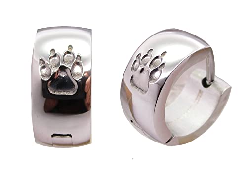Herren Damen Ohrringe Edelstahl Creolen Schwarz Silber Matt Gold glänzend Wolf Pfotenabdrücke ER15103