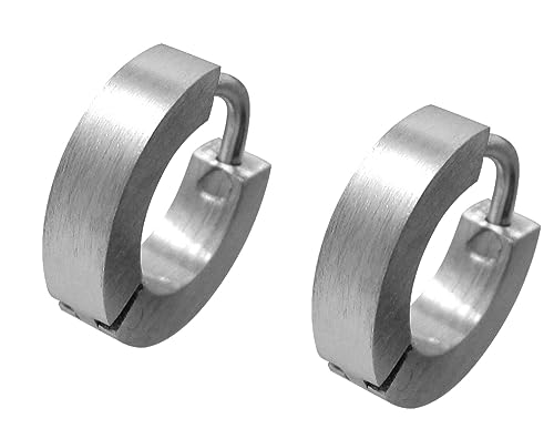 Kikuchi Earrings Titanium Rods Stainless Steel Hoops Small Square Black Silver Matt Matted on all sides (Ø 12 mm / 3 mm)