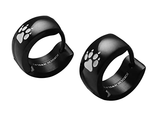 Herren Damen Ohrringe Edelstahl Creolen Schwarz Silber Matt Gold glänzend Wolf Pfotenabdrücke ER15103