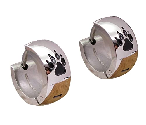 Herren Damen Ohrringe Edelstahl Creolen Schwarz Silber Matt Gold glänzend Wolf Pfotenabdrücke ER15103