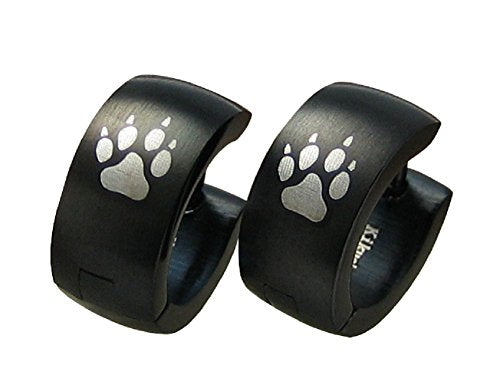 Herren Damen Ohrringe Edelstahl Creolen Schwarz Silber Matt Gold glänzend Wolf Pfotenabdrücke ER15103