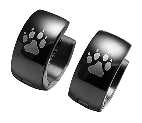 Herren Damen Ohrringe Edelstahl Creolen Schwarz Silber Matt Gold glänzend Wolf Pfotenabdrücke ER15103