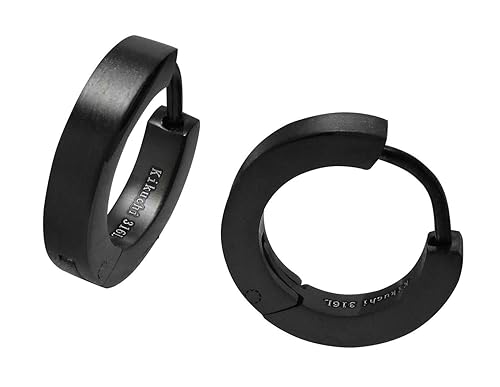 Men's earrings titanium rods stainless steel hoop huggies straight 3 mm / Ø 15 mm black blue silver matt ERTS023