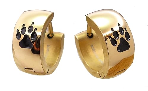 Herren Damen Ohrringe Edelstahl Creolen Schwarz Silber Matt Gold glänzend Wolf Pfotenabdrücke ER15103