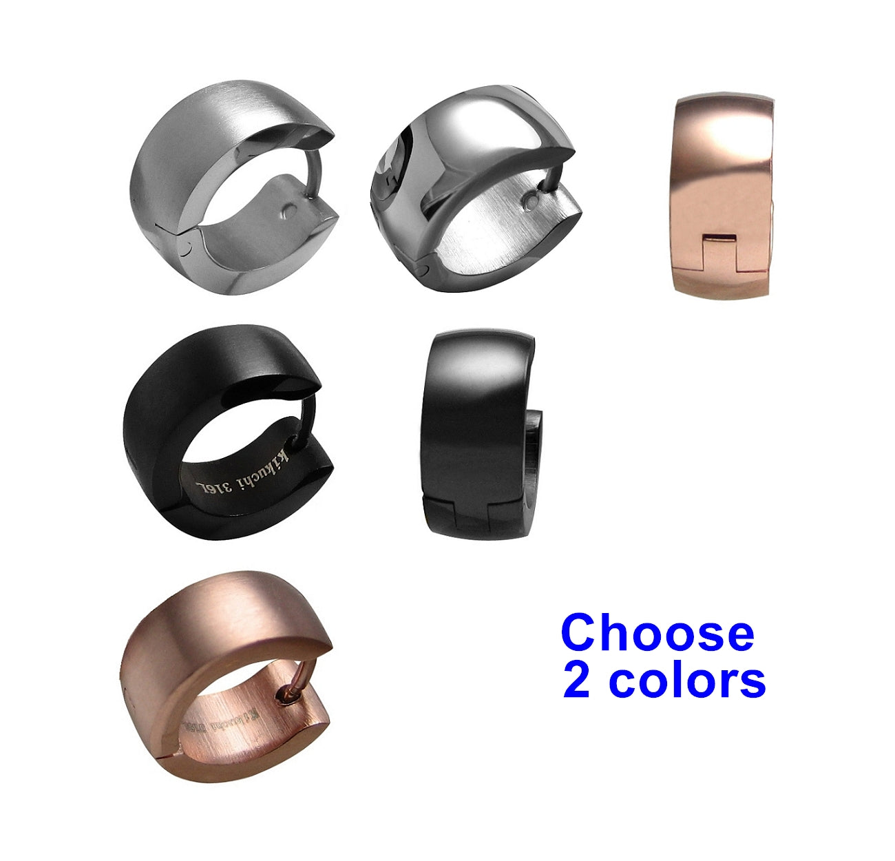🎉 Edelstahl Ohrringe Ø 13 mm / 6 mm Bogen Creolen Schwarz Silber Rotgold Matt Glänzend