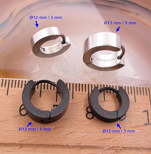 Kikuchi Earrings Titanium Rods Stainless Steel Hoops Small Square Black Silver Matt Matted on all sides (Ø 12 mm / 3 mm)
