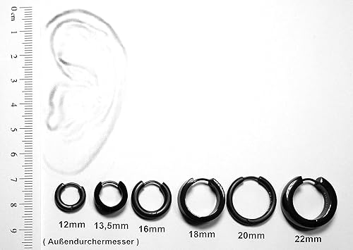 đ¶ Titan StĂ€bchen Ohrringe Edelstahl Klapp Creolen Eisenschwarz Matt HochglĂ€nzend Ă 13 - 18 mm