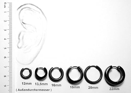 Kikuchi Ohrringe Titan Stäbchen Edelstahl Creolen Klein Kantig Schwar Silber Matt Allseitig Mattiert (Ø 12 mm / 3 mm)