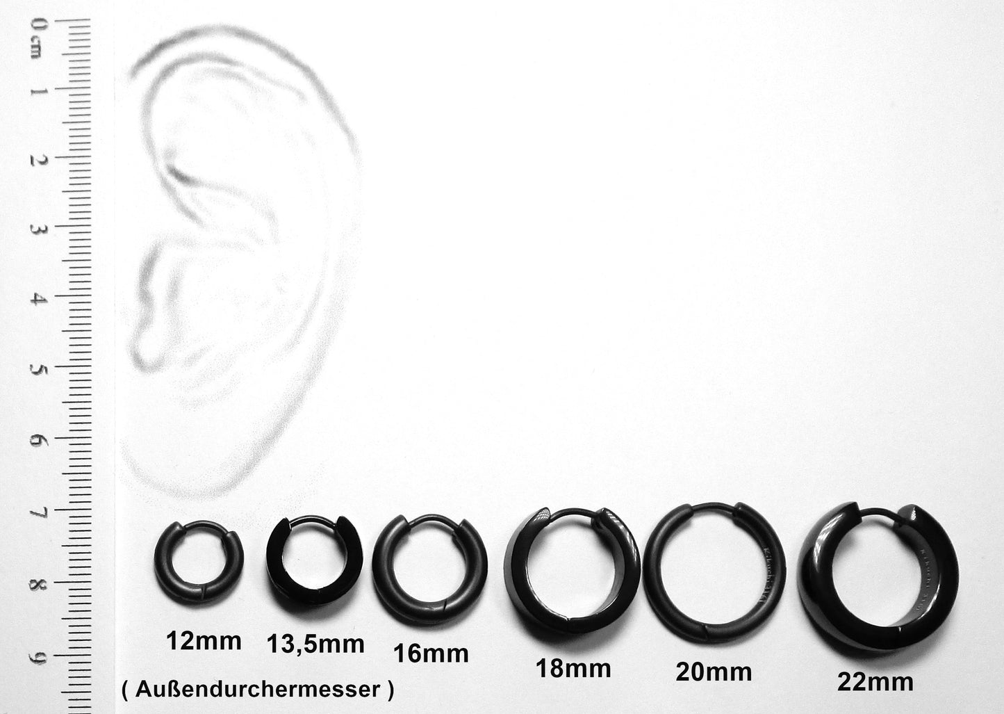 Men's earrings titanium rods stainless steel hoop huggies straight 3 mm / Ø 15 mm black blue silver matt ERTS023