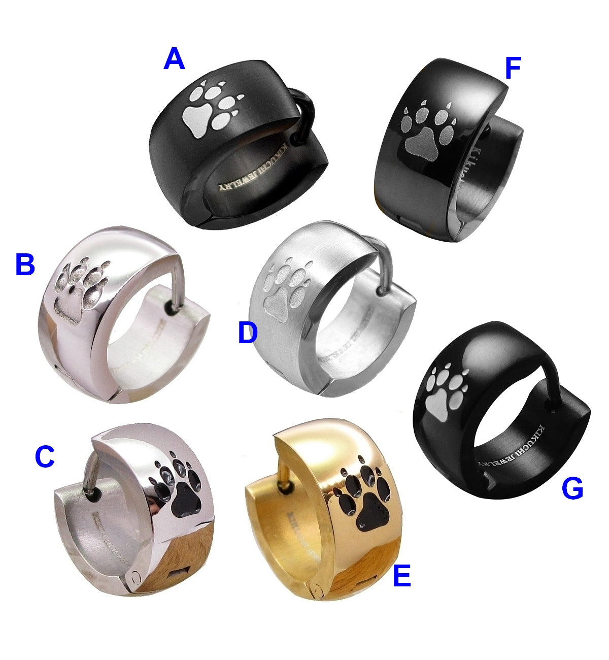 Herren Damen Ohrringe Edelstahl Creolen Schwarz Silber Matt Gold glĂ€nzend Wolf PfotenabdrĂŒcke ER15103