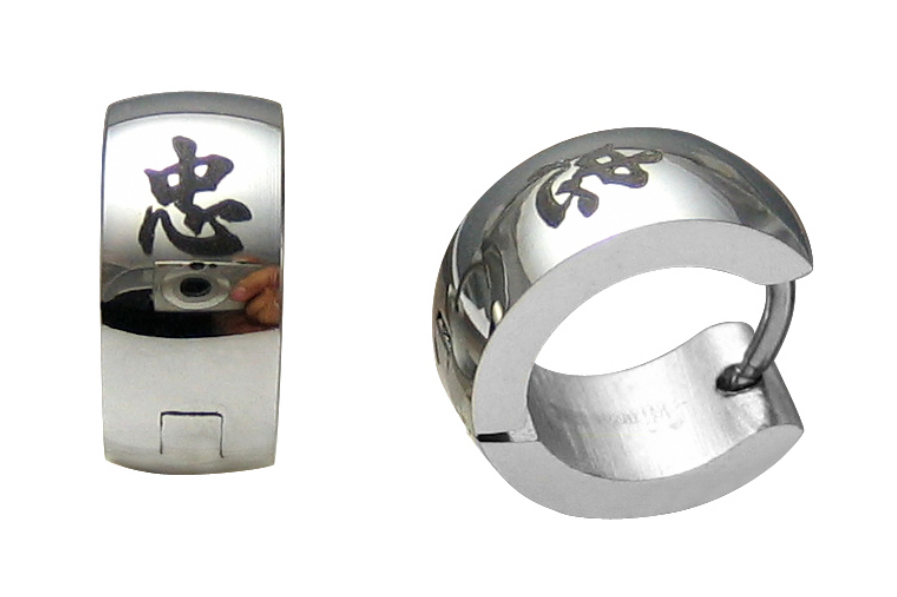 ✨Edelstahl Ohrringe klapp Creolen Gerade Gebürstet & Bogen Hochglänzend Kanji-Tattoo ER15110