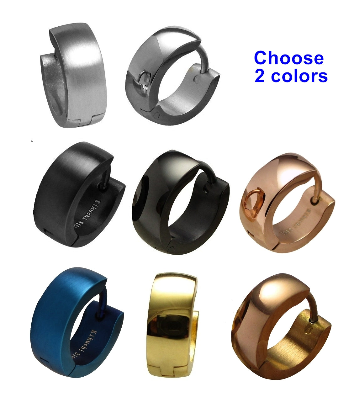 🎉 Edelstahl Ohrringe Ø 13,4 mm / 5 mm Bogen Creolen Schwarz Silber Blau Matt Gold Braun Rotgold Glänzend