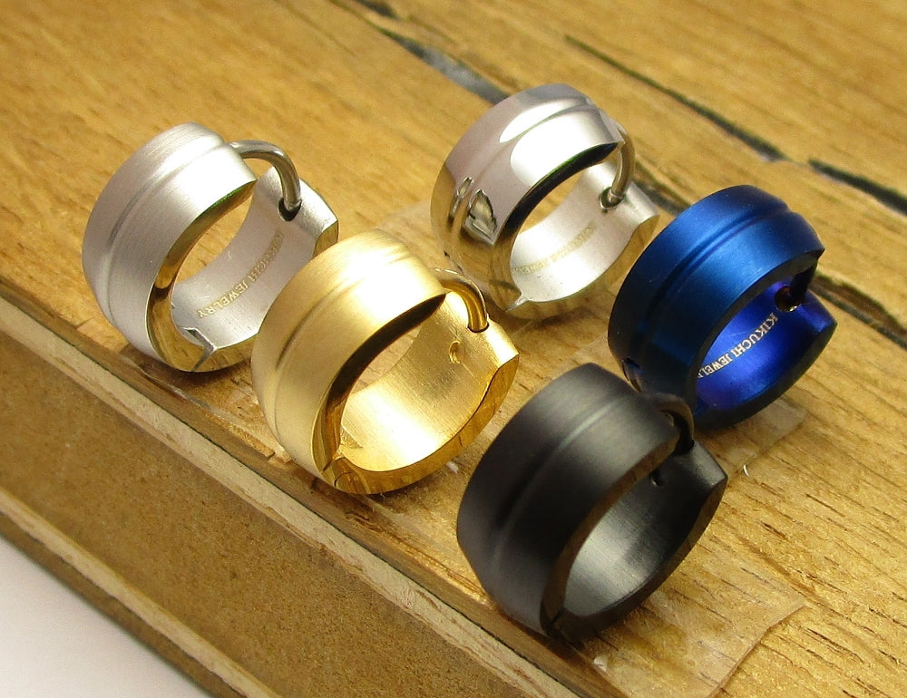 ✨ Edelstahl Ohrringe 6 mm Creolen Bogen Fräsung Ohrstecker Huggie Silber Blau Gold Schwarz Herren Damen ER15178