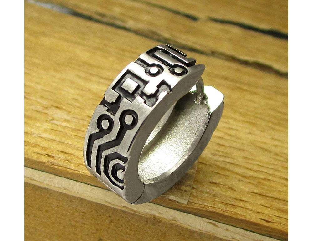 🎉 Herren Ohrring Edelstahl Creole Ø 17 mm Casting Chips Silber Schwarz Matt