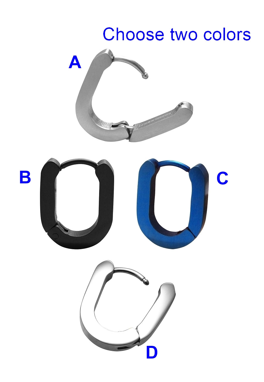🔷 Ohrringe Oval Ø 15,6 mm Edelstahl Allseitig Matt Schwarz Blau Silber & Hochglänzend Creolen für Herren Damen ER15181