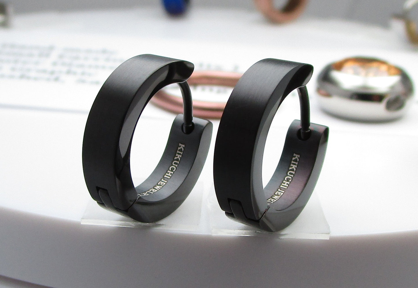 🔶 Ø 16 mm Titan Stab Ohrringe Edelstahl Creolen Ohrclicker Hoop Kantig Schwarz Silber Matt & hochglänzend ERTS009