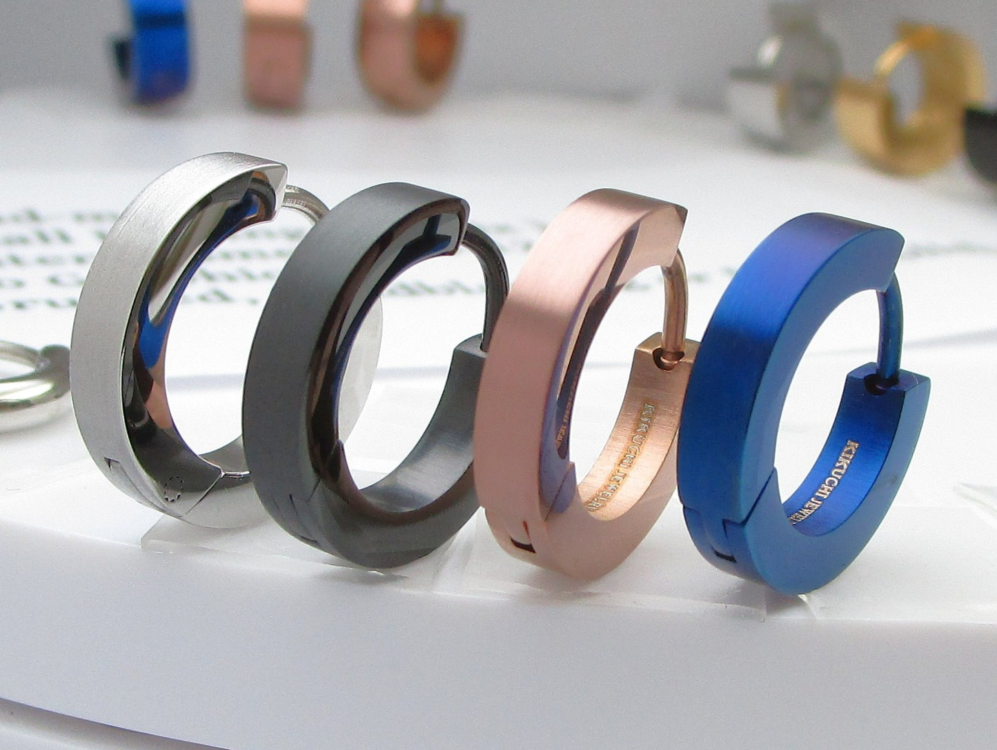 🔶 Titan Stäbchen Ohrringe Edelstahl Creolen Ø 15 mm Slim Hoop Gerade Gebürstet Schwarz Blau Silber Bronze Matt ERTS023