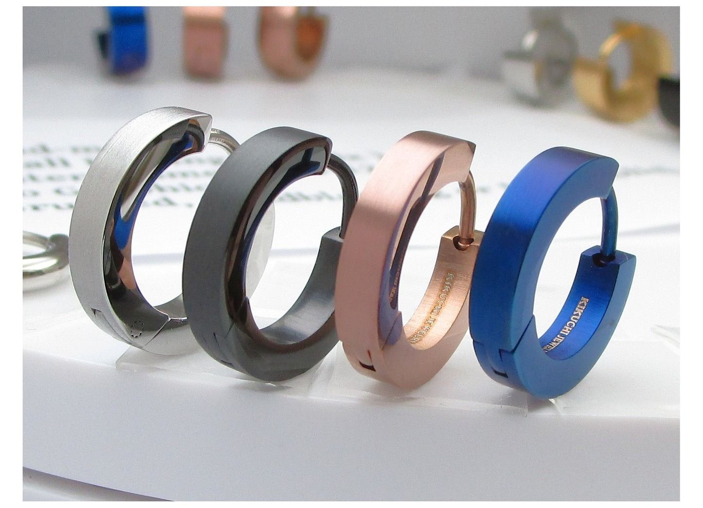 🔶 Titan Stäbchen Ohrringe Edelstahl Creolen Ø 15 mm Slim Hoop Gerade Gebürstet Schwarz Blau Silber Bronze Matt ERTS023