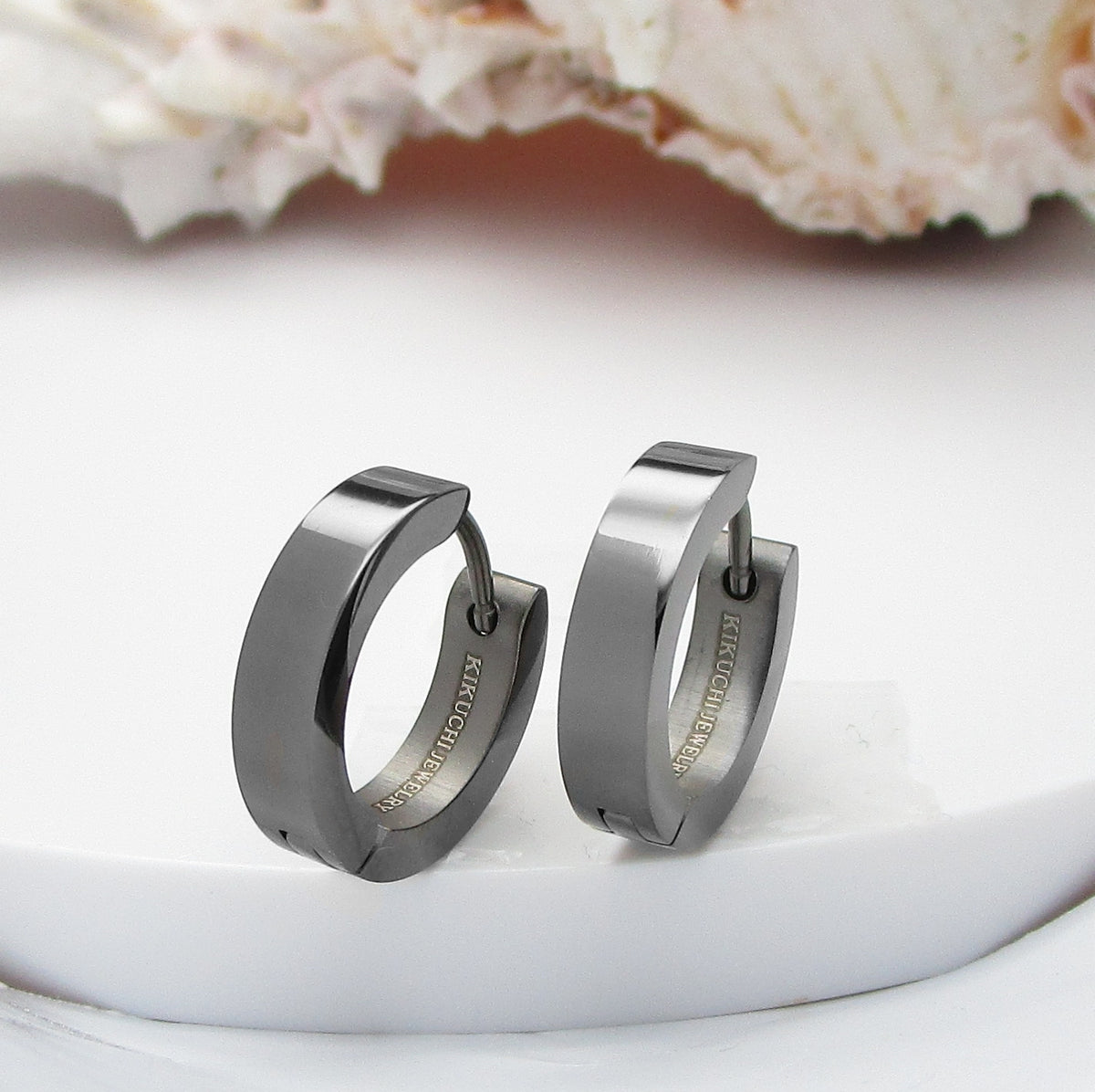 🔶 Ø 16 mm titanium bar earrings stainless steel hoop ear clicker angular brushed black silver matte & glossERTS009