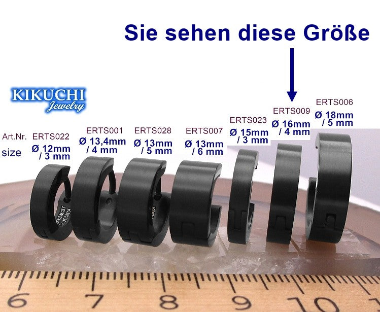 🔶 Ø 16 mm Titan Stab Ohrringe Edelstahl Creolen Ohrclicker Hoop Kantig Schwarz Silber Matt & hochglänzend ERTS009