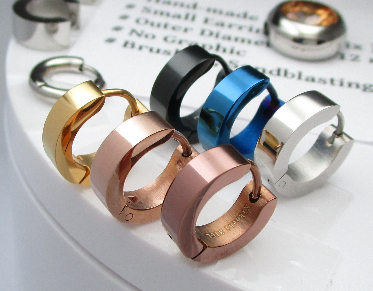 đEdelstahl Ohrringe 4mm / Ă 13,6 mm klapp Creolen Kantig Gerade GebĂŒrstet & HochglĂ€nzend 10 Farben WE15108