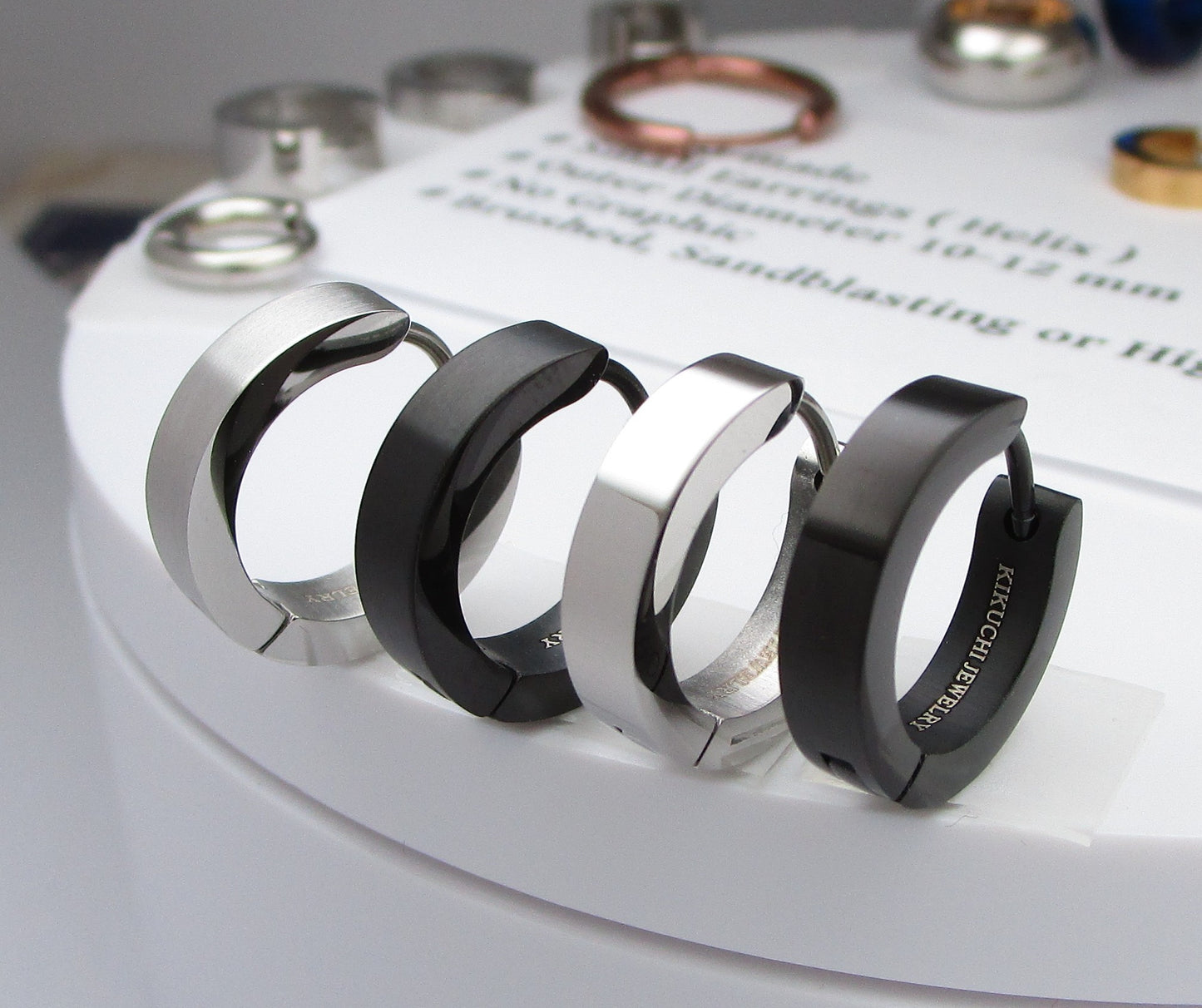 🔶 Ø 16 mm Titan Stab Ohrringe Edelstahl Creolen Ohrclicker Hoop Kantig Schwarz Silber Matt & hochglänzend ERTS009