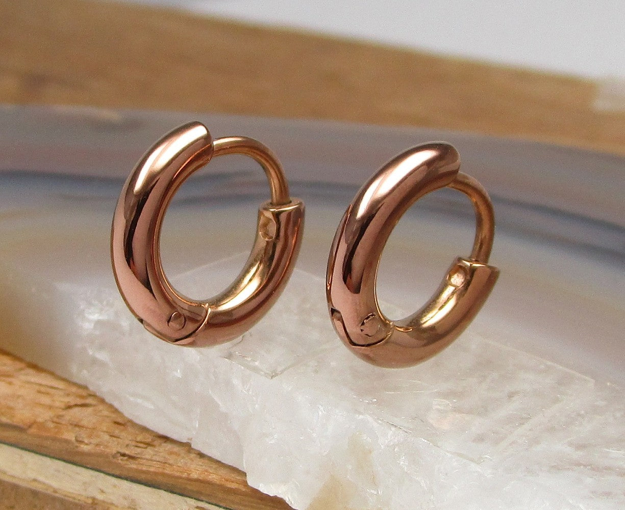 Kikuchi Tube Earrings Titanium Rods Stainless Steel Hoop Earrings Cappuccino Gold Sandblasted High Polish Ø 12-20 mm 3 Sizes