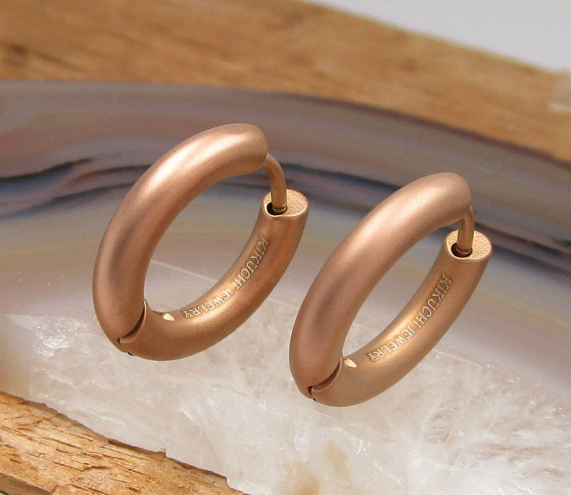 Kikuchi Tube Earrings Titanium Rods Stainless Steel Hoop Earrings Cappuccino Gold Sandblasted High Polish Ø 12-20 mm 3 Sizes
