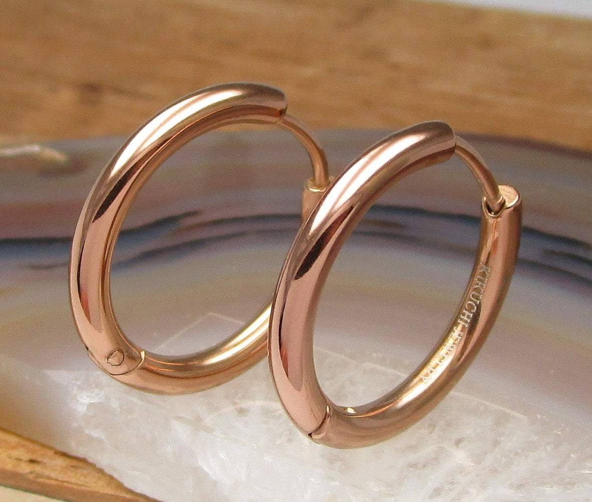 Kikuchi Tube Earrings Titanium Rods Stainless Steel Hoop Earrings Cappuccino Gold Sandblasted High Polish Ø 12-20 mm 3 Sizes