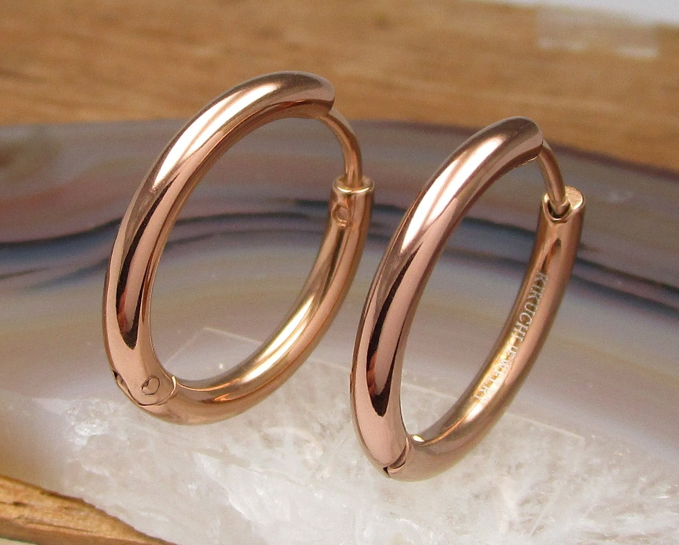 Kikuchi Tube Earrings Titanium Rods Stainless Steel Hoop Earrings Cappuccino Gold Sandblasted High Polish Ø 12-20 mm 3 Sizes