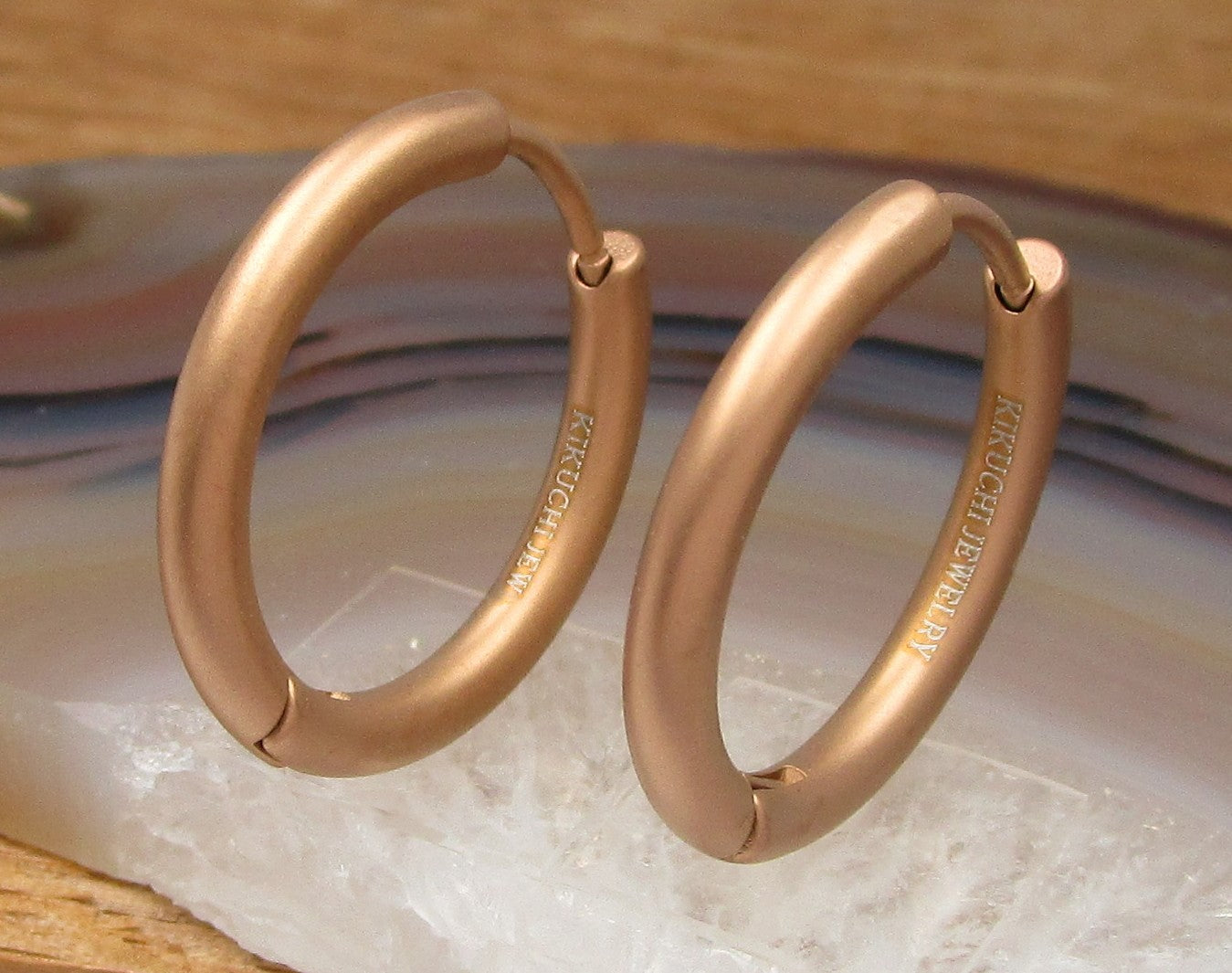 Kikuchi Tube Earrings Titanium Rods Stainless Steel Hoop Earrings Cappuccino Gold Sandblasted High Polish Ø 12-20 mm 3 Sizes