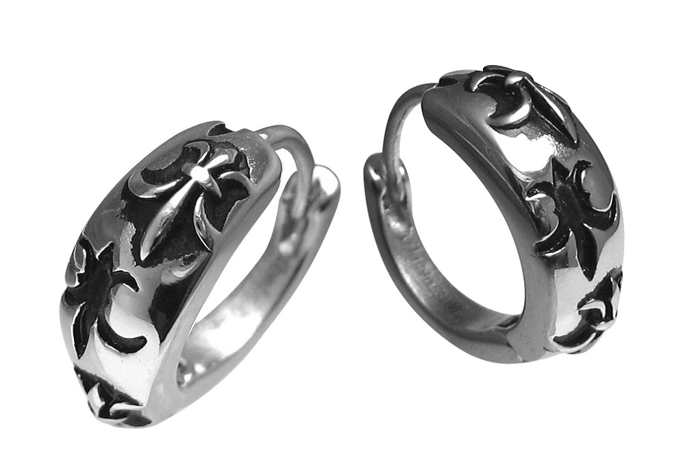 ✨Exklusiv Casting Ohrringe Edelstahl Klapp Creolen Silber Glänzend "Fleur de Lis " für Herren Damen