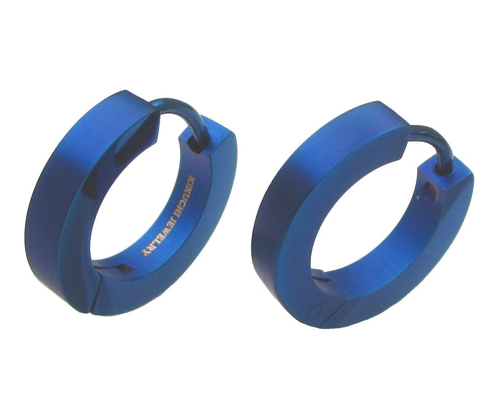 🔶 Titan Stäbchen Ohrringe Edelstahl Creolen Ø 15 mm Slim Hoop Gerade Gebürstet Schwarz Blau Silber Bronze Matt ERTS023
