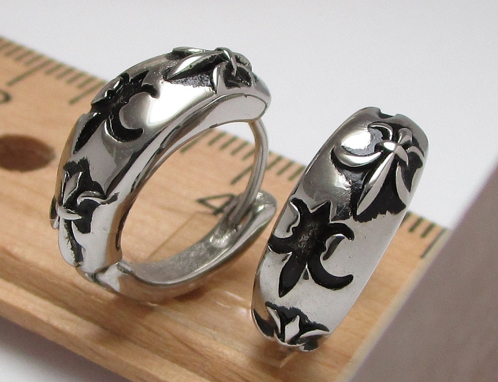 ✨Exklusiv Casting Ohrringe Edelstahl Klapp Creolen Silber Glänzend "Fleur de Lis " für Herren Damen