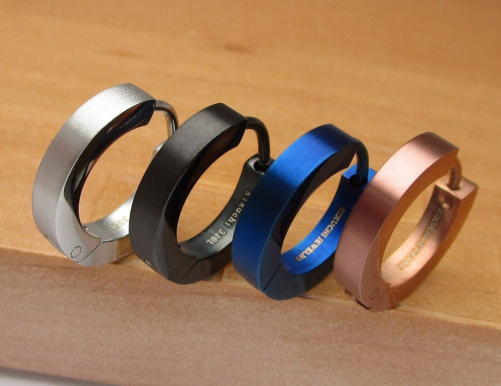 🔶 Titan Stäbchen Ohrringe Edelstahl Creolen Ø 15 mm Slim Hoop Gerade Gebürstet Schwarz Blau Silber Bronze Matt ERTS023