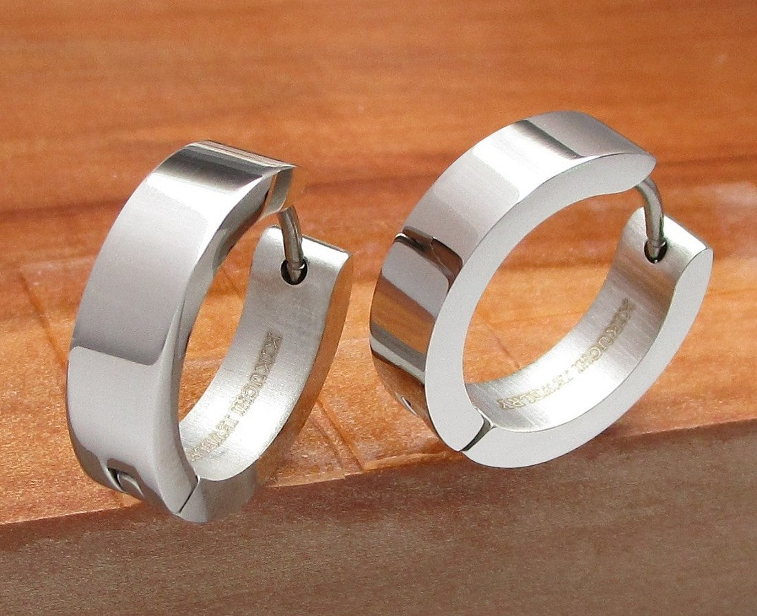 ✨Ø18mm / 5mm titanium bar earrings stainless steel hoops straight brushed & high gloss ERTS006