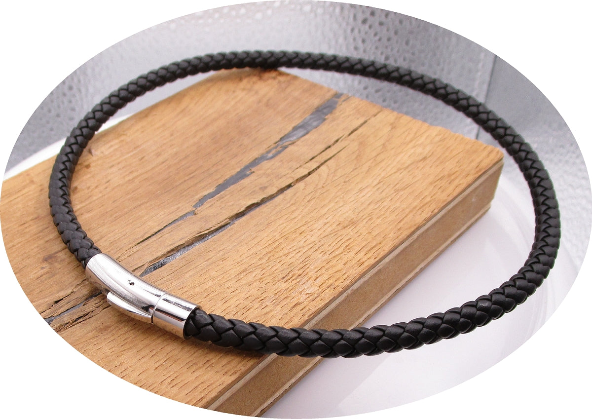 🔶 Unisex Lederhalsband Kalbsleder aus sechs Bändern geflochten Ø 6mm Schwarz Edelstahl Verschluss TOP