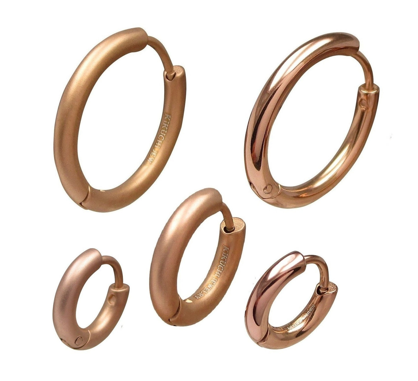 Kikuchi Tube Earrings Titanium Rods Stainless Steel Hoop Earrings Cappuccino Gold Sandblasted High Polish Ø 12-20 mm 3 Sizes