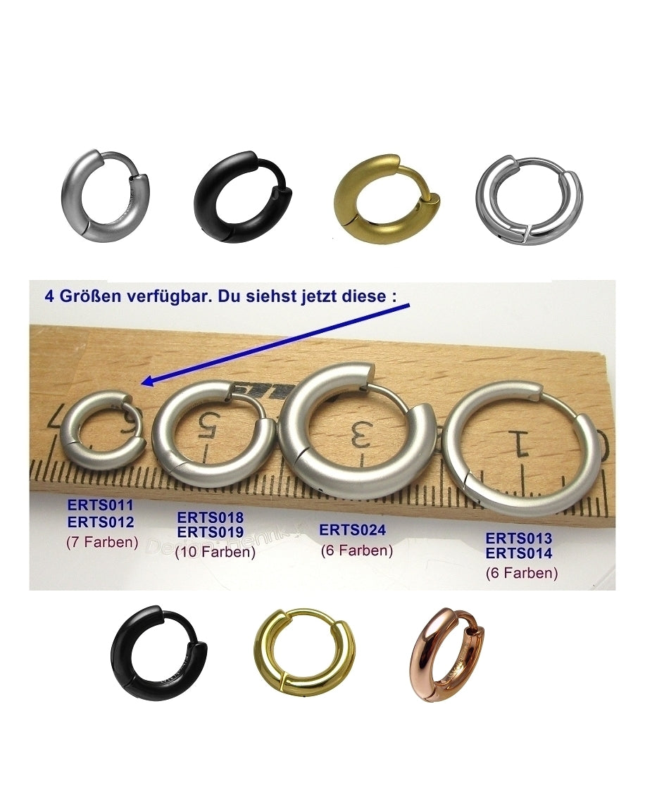 Ø 12 mm / 2.5 mm earrings titanium clasp matt high gloss stainless steel hoop huggies narrow tube