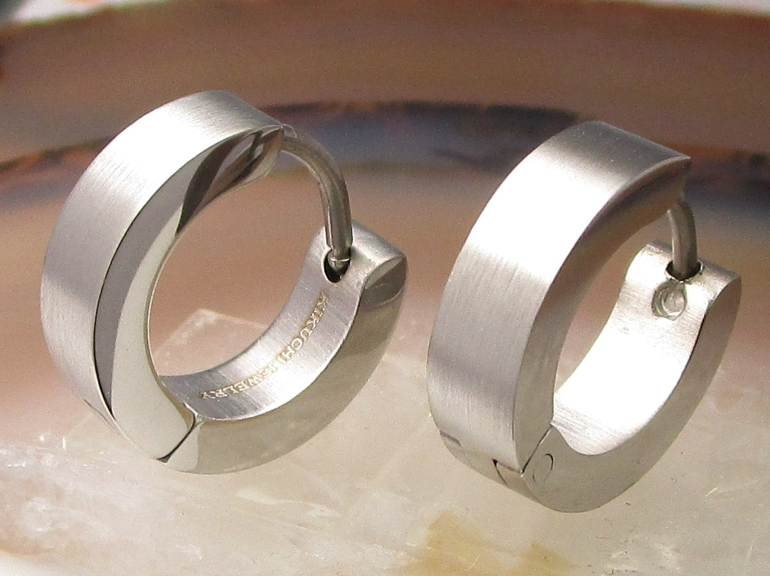 Kikuchi earrings Ø 12-18 mm titanium Clasp stainless steel hoop huggies angular matt silver women men