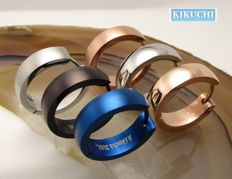 🎉 Edelstahl Ohrringe Unisex Ø 18 mm / 4,8 mm Bogen Creolen Schwarz Rotgold Silber Blau Matt Glänzend
