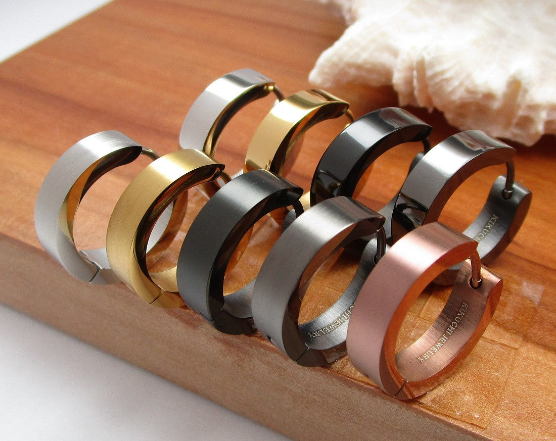 ✨Ø18mm / 5mm titanium bar earrings stainless steel hoops straight brushed & high gloss ERTS006