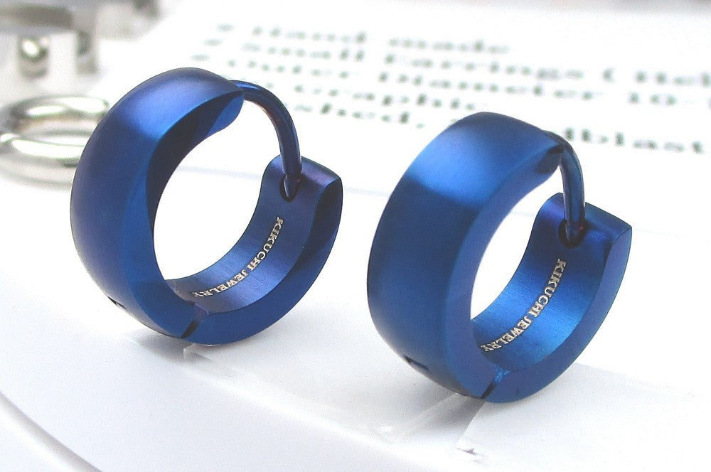 ✨Ø 13mm / 5mm titanium bar earrings stainless steel hoop huggies arched silver black blue bronze brushed matte ERTS029