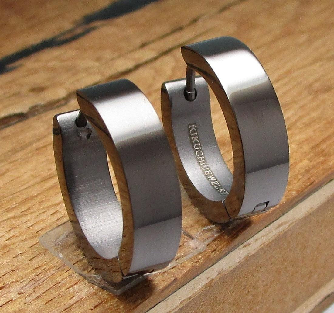 ✨Ø18mm / 5mm titanium bar earrings stainless steel hoops straight brushed & high gloss ERTS006