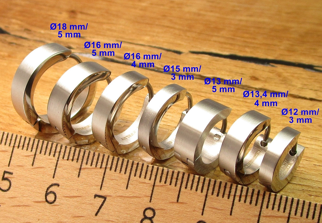 Kikuchi earrings Ø 12-18 mm titanium Clasp stainless steel hoop huggies angular matt silver women men