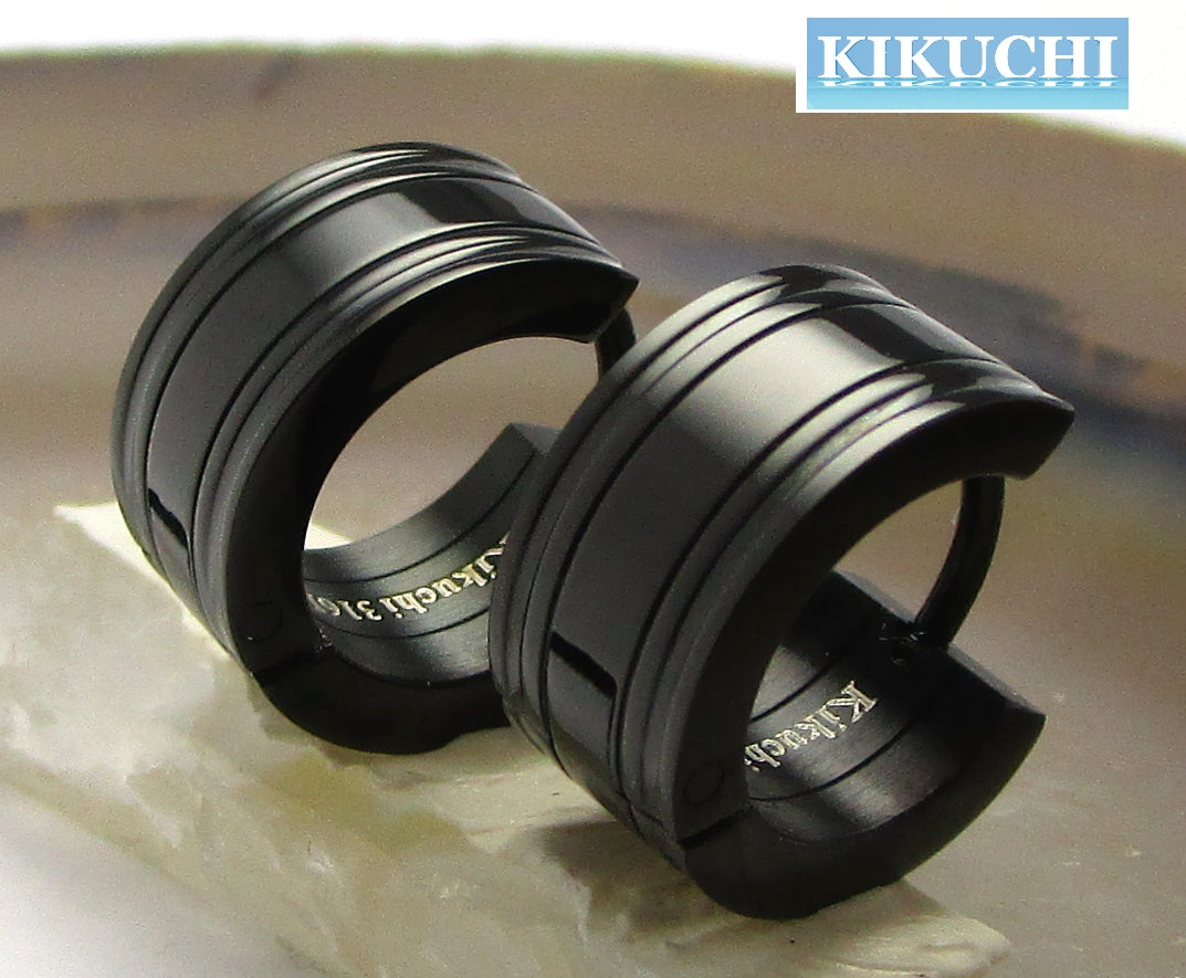 🔶 Unisex Edelstahl Ohrringe Klapp Creolen 6,5mm Kantig Fräsung Silber Rotgold Schwarz ER15129