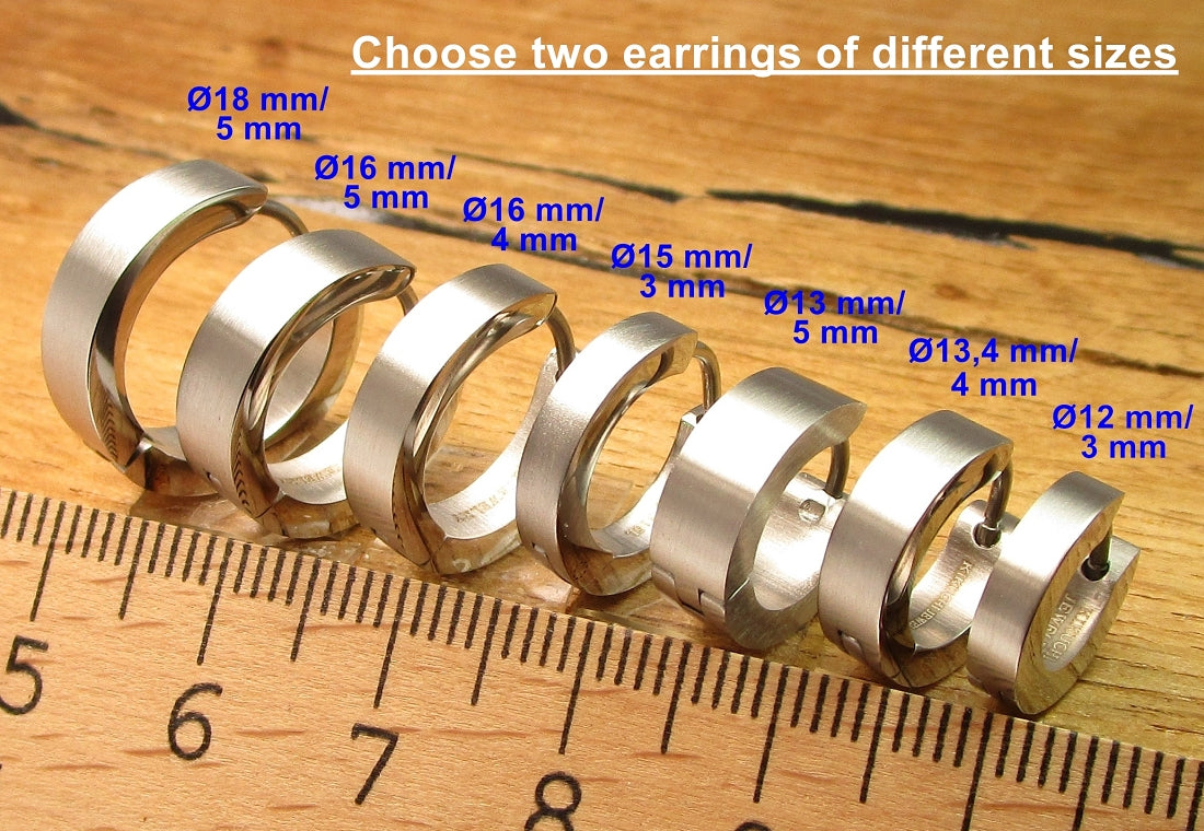 Kikuchi earrings Ø 12-18 mm titanium Clasp stainless steel hoop huggies angular matt silver women men