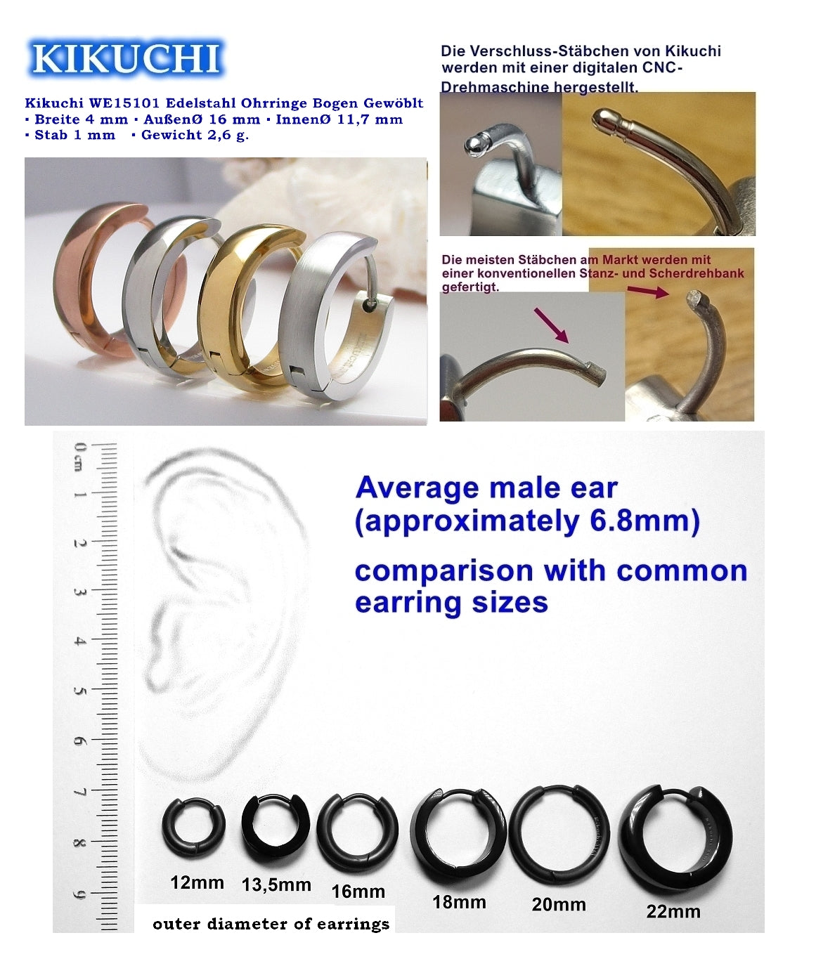 🎉 Stainless steel earrings rose gold gold silver Ø 16mm / 4mm bow hoop huggies polished  & brushed