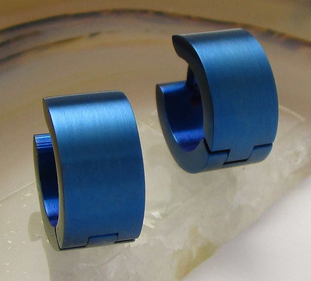 🔷 Edelstahl Ohrringe 7 mm  / Ø 13 mm Klapp Creolen Matt Schwarz Blau Silber Gbürstet ER15156